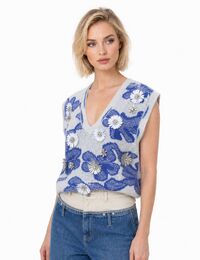 NURULIA - gebreide gilet mix blue