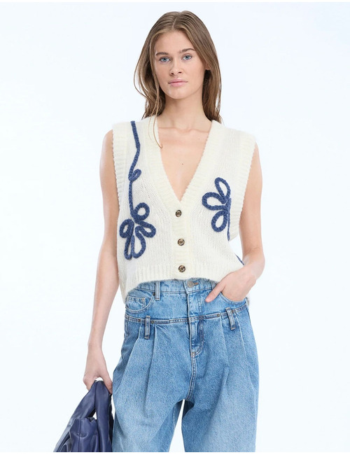 NOWLAND - gebreide gilet ivory