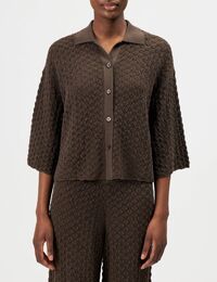 LOYSIA - Cropped overshirt in fijngebreide structuur