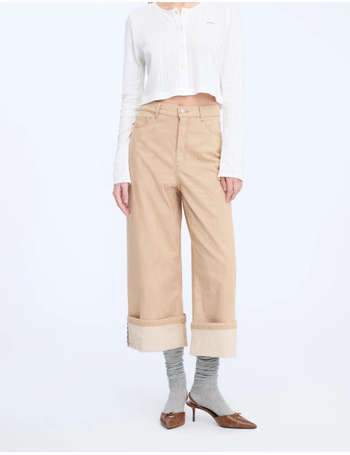 NAVONA - denim broek met strepen camel