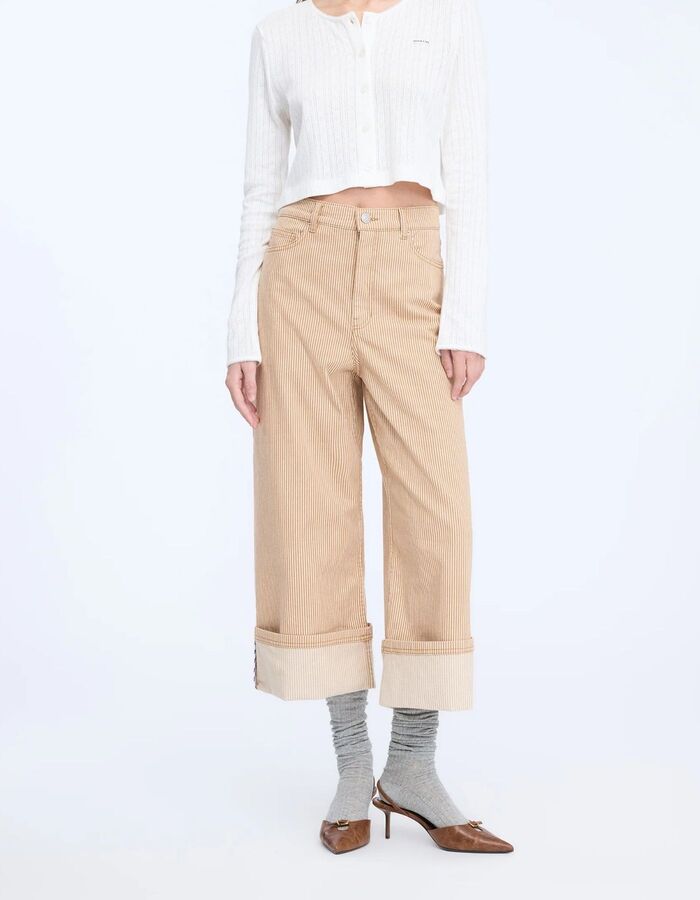 NAVONA - denim broek met strepen camel