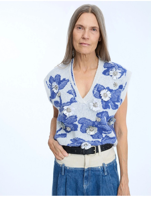 NURULIA - gebreide gilet mix blue