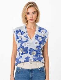 NURULIA - gebreide gilet mix blue