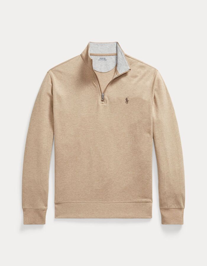 Luxury jersey quarter zip pullover in bruin