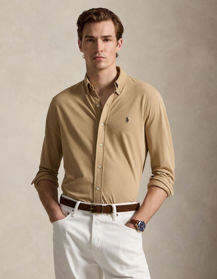Featherweight mesh overhemd in khaki