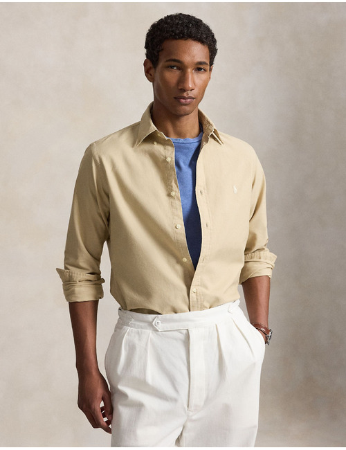 Custom fit oxford overhemd in beige