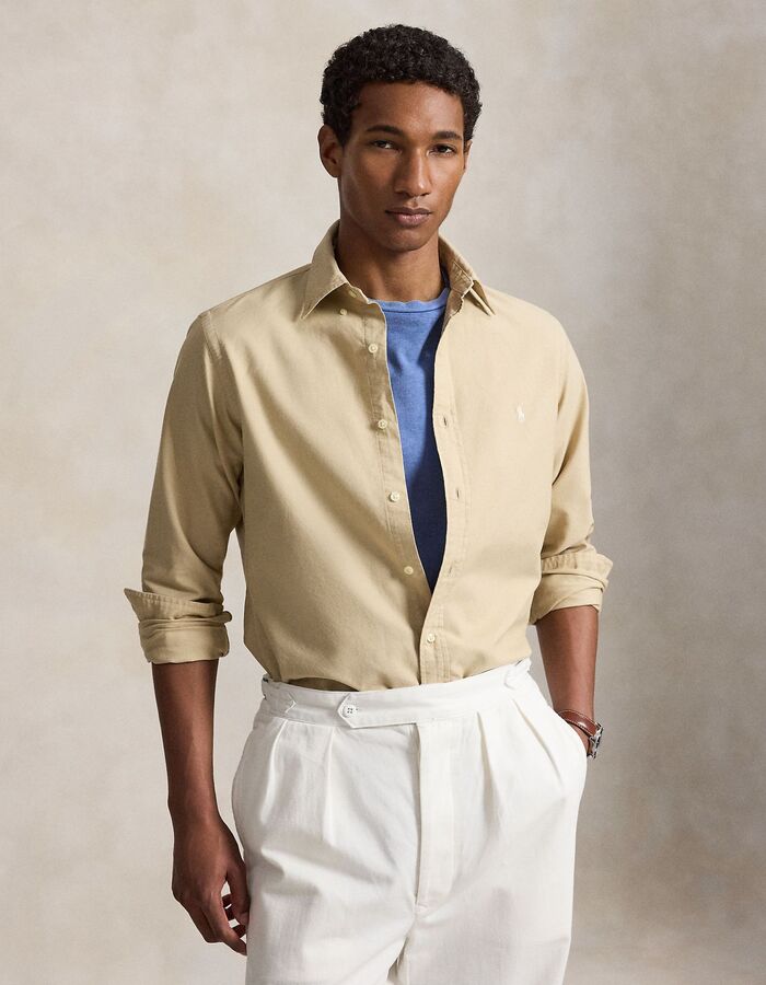 Custom fit oxford overhemd in beige