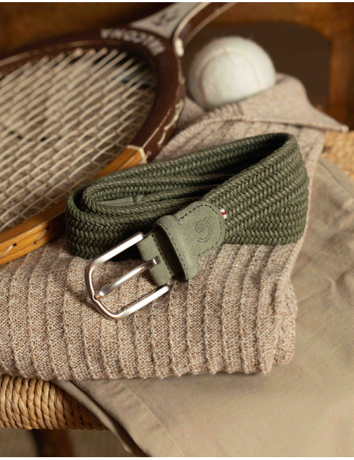 Gevlochten suède riem in truffle green
