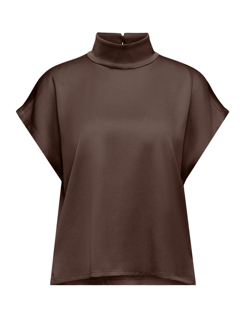 ALARIA - Satijnen blouse met opstaande kraag chocolate brown
