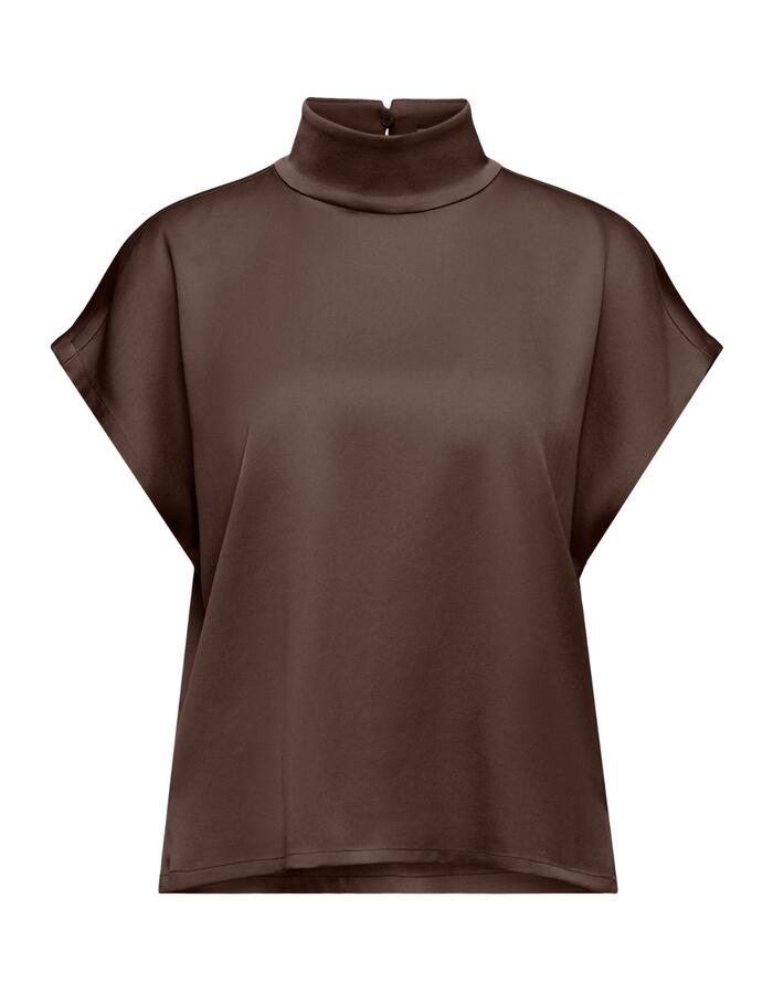 ALARIA - Satijnen blouse met opstaande kraag chocolate brown