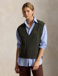 Pull sans manches en laine et cachemire à maille torsadée