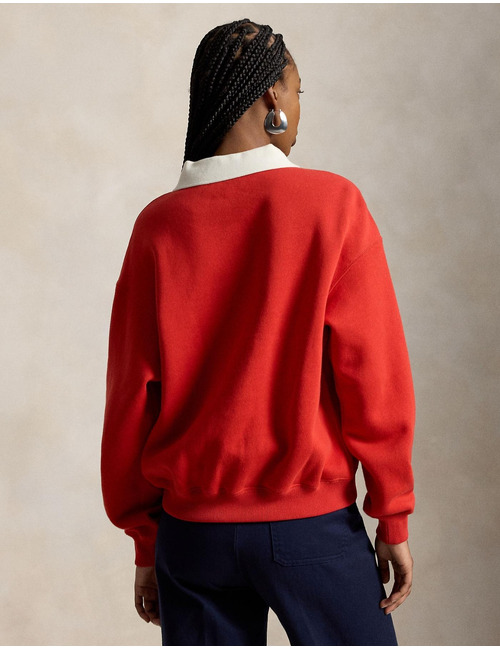 Fleece pull met polokraag en crest print