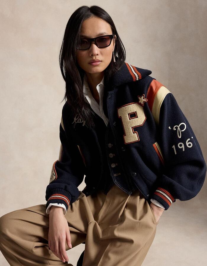 Varsity jacket in wolmix met leren details