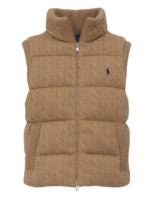 Kabelgebreide bodywarmer in wol en kasjmier