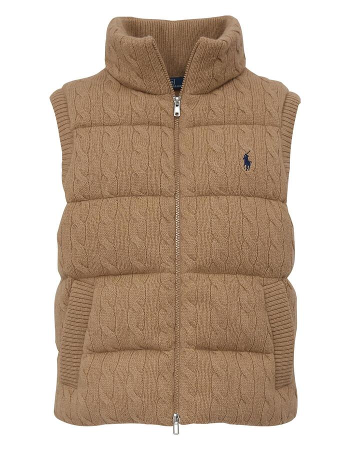 Kabelgebreide bodywarmer in wol en kasjmier