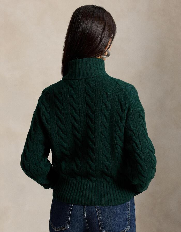 Kabelgebreide half zip sweater in wol en kasjmier