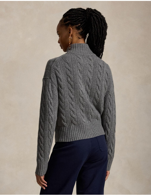 Kabelgebreide half zip sweater in wol en kasjmier