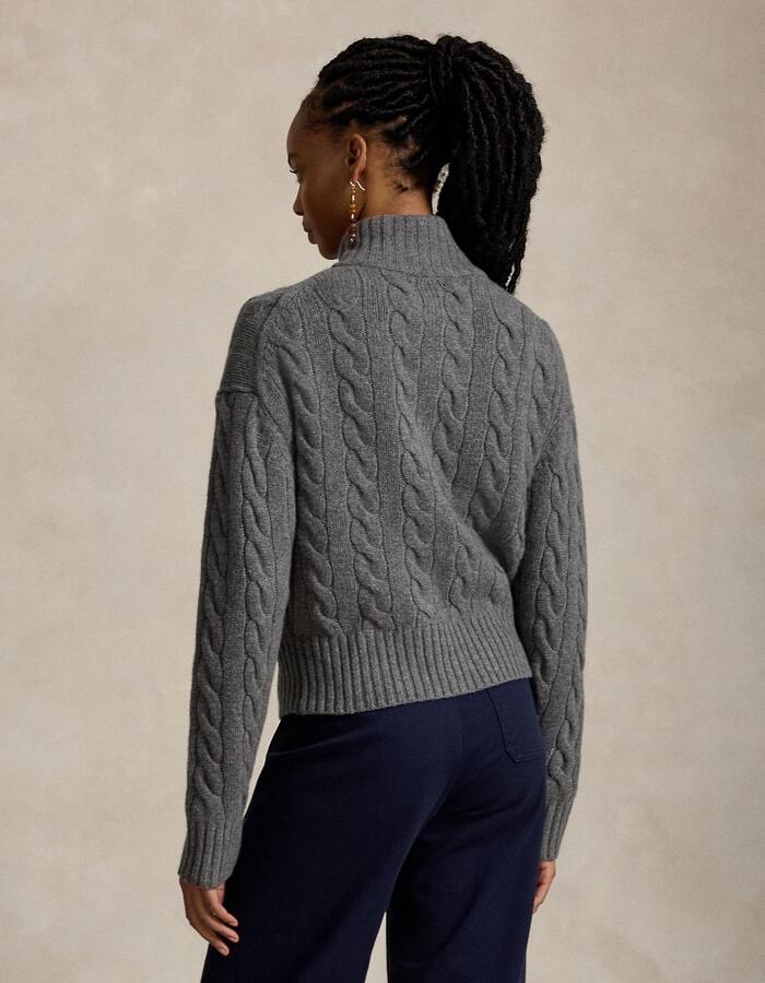 Kabelgebreide half zip sweater in wol en kasjmier