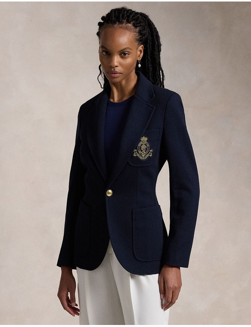 Single-breasted logo-crest knit blazer - blazer en maille avec écusson logo