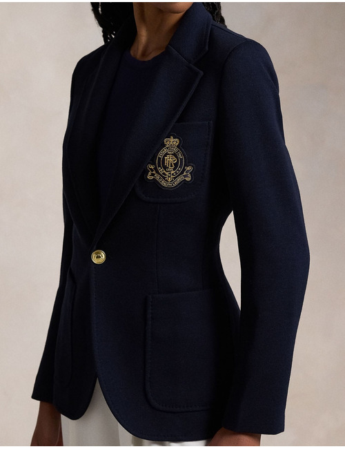 Single-breasted logo-crest knit blazer - blazer en maille avec écusson logo