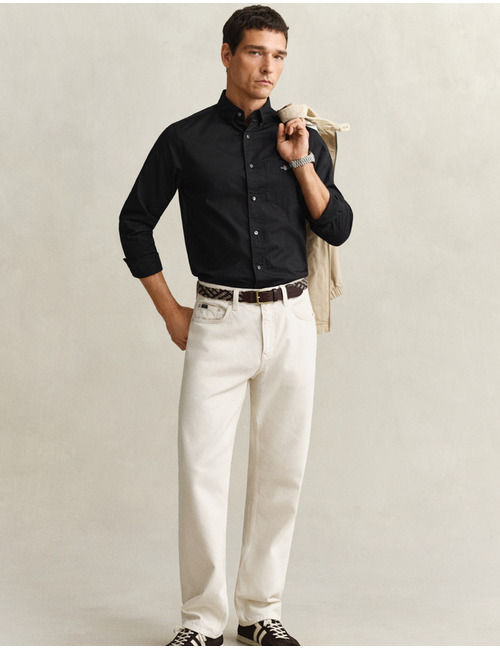 Regular fit popeline hemd met button-down kraag - zwart