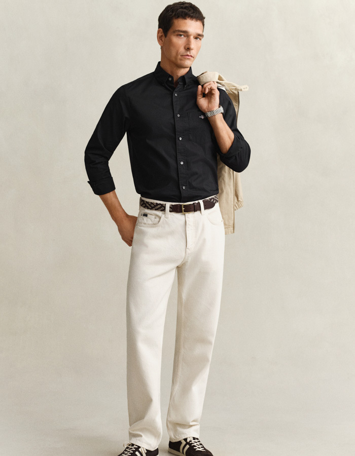 Regular fit popeline hemd met button-down kraag - zwart