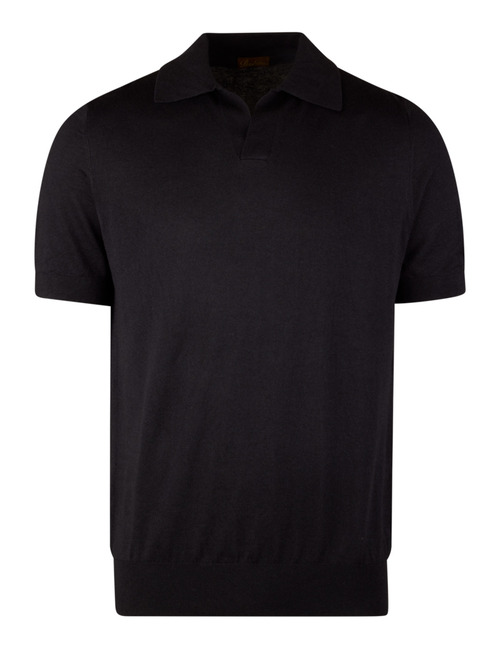 Gebreide zijden polo met kasjmier donkerblauw