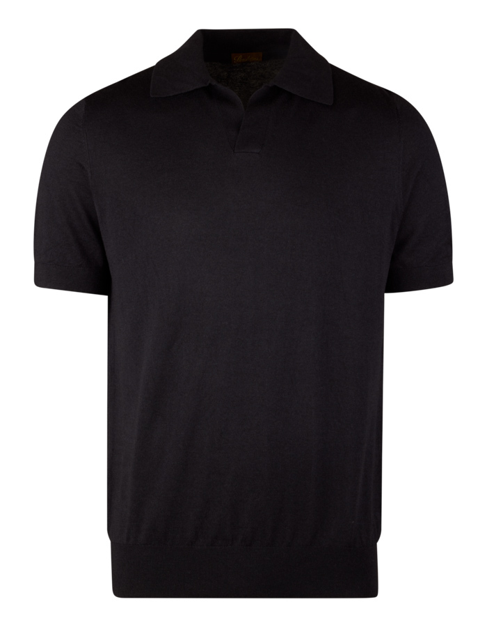 Gebreide zijden polo met kasjmier donkerblauw