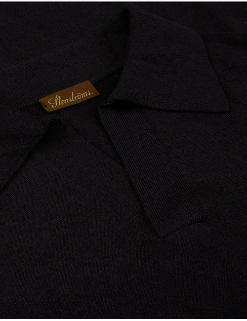 Gebreide zijden polo met kasjmier donkerblauw