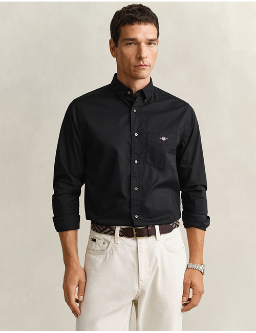 Regular fit popeline hemd met button-down kraag - zwart