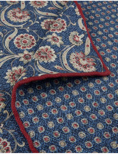 Zijden pochet met print donkerblauw