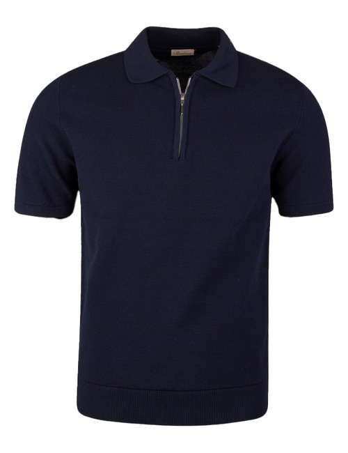 Gebreide polo met structuur donkerblauw