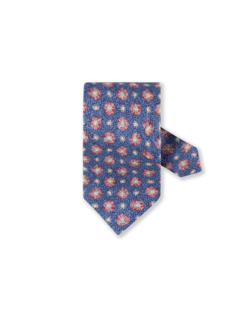 Zijden das met medaillonprint donkerblauw