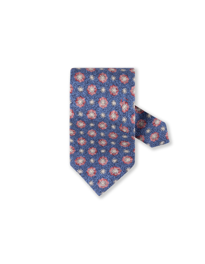 Zijden das met medaillonprint donkerblauw