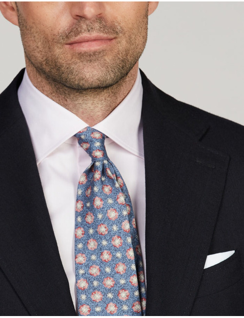 Zijden das met medaillonprint donkerblauw
