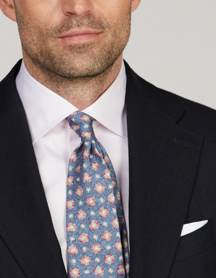 Zijden das met medaillonprint donkerblauw