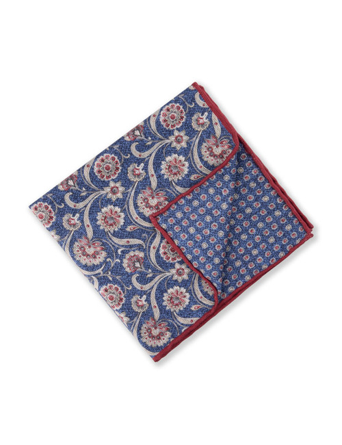 Zijden pochet met print donkerblauw