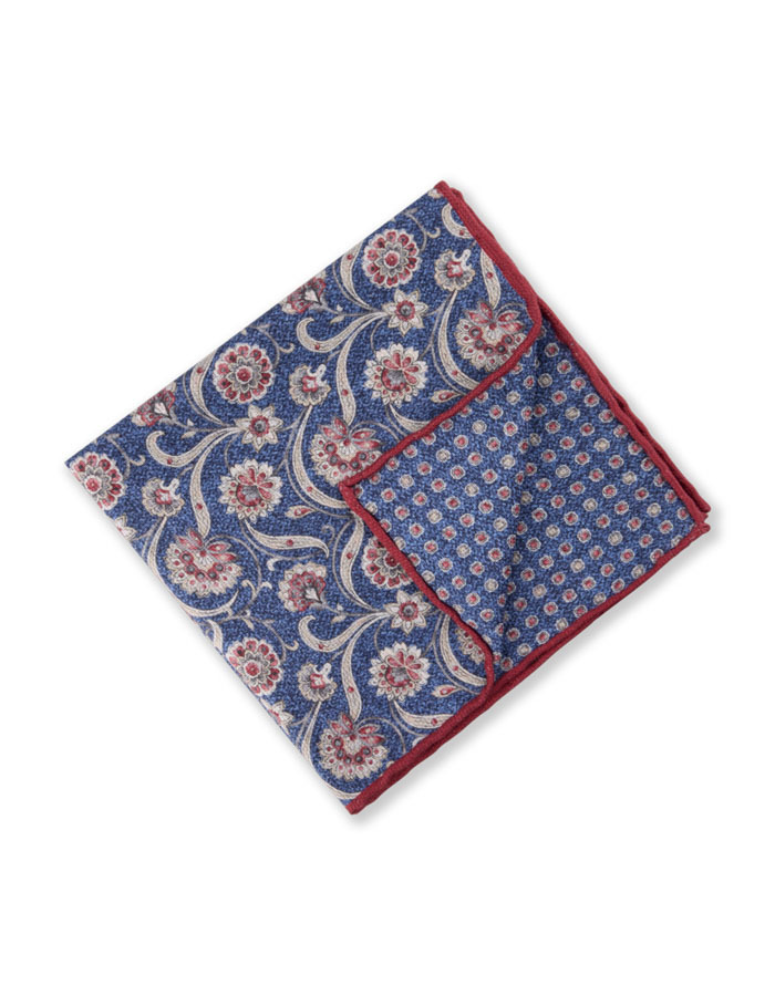 Zijden pochet met print donkerblauw