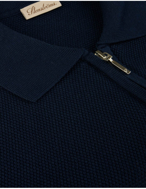 Gebreide polo met structuur donkerblauw