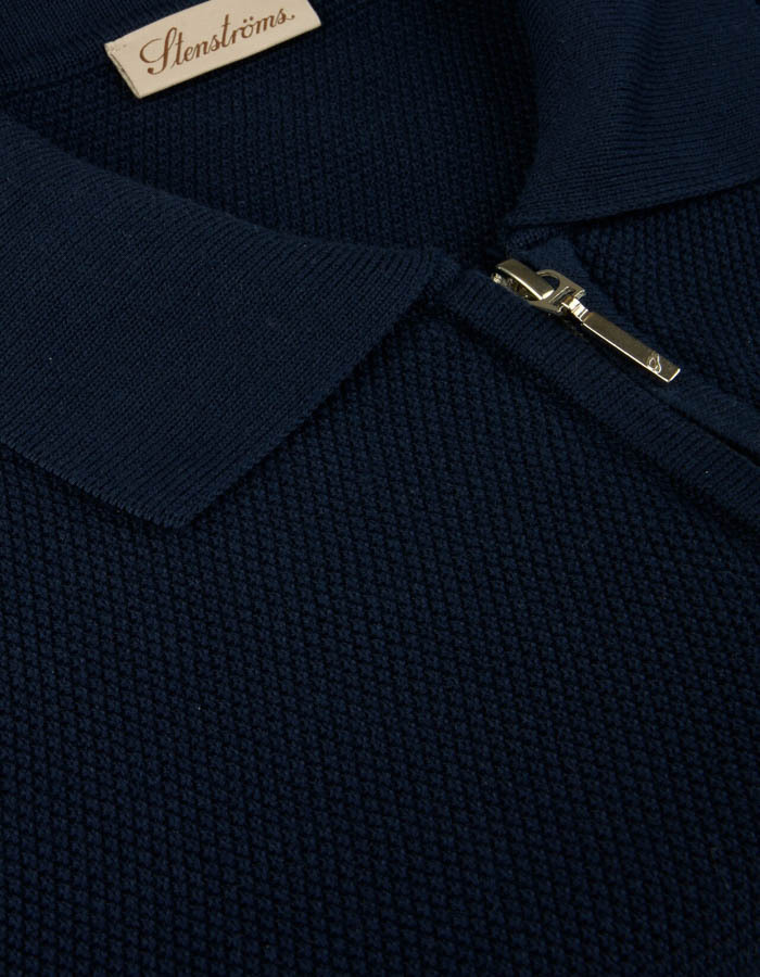 Gebreide polo met structuur donkerblauw