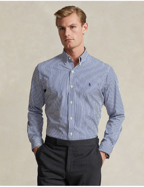 Chemise rayée en popeline stretch coupe slim