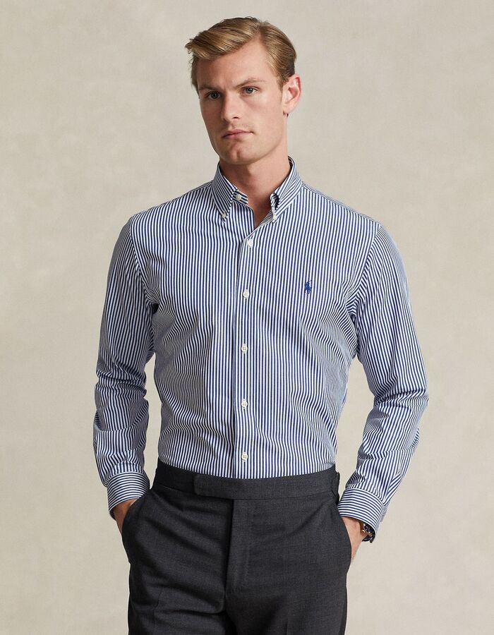 Chemise rayée en popeline stretch coupe slim