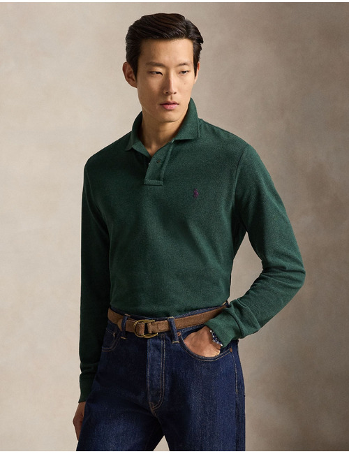 Polo en maille à manches longues coupe custom slim fit