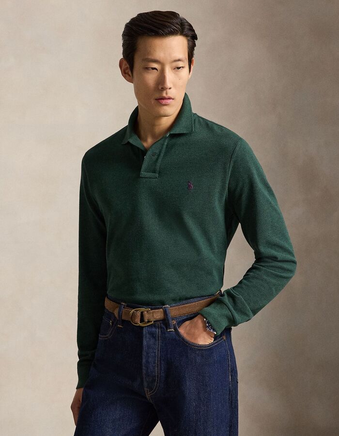 Custom slim fit mesh polo met lange mouwen