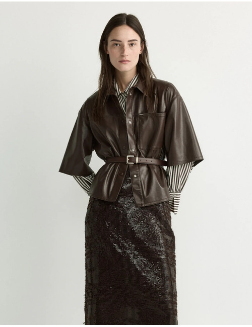 Horris - faux leather blouse met drukknoopsluiting