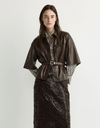 Horris - faux leather blouse met drukknoopsluiting