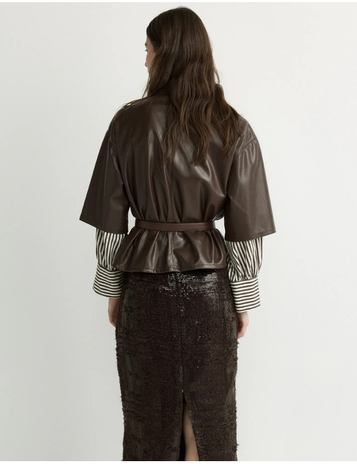 Horris - faux leather blouse met drukknoopsluiting