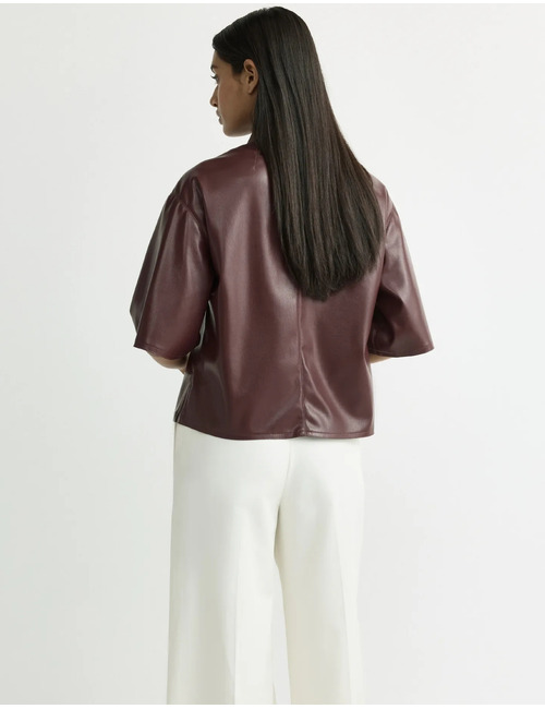 Horris - faux leather blouse met drukknoopsluiting