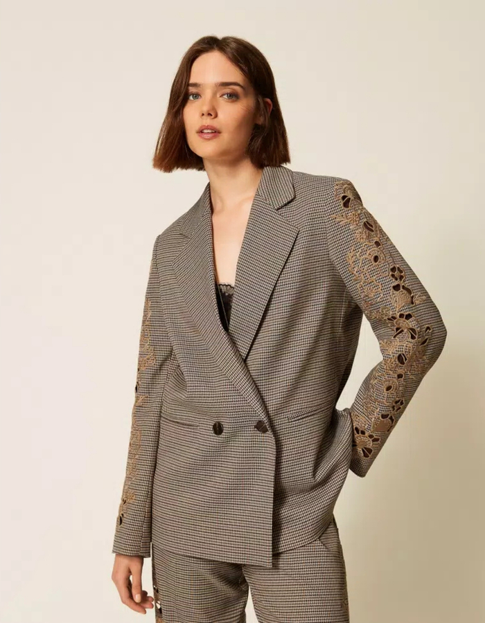 blazer pied-de-poule avec broderies