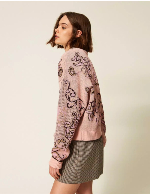 pull jacquard en mélange de laine à motif tapisserie